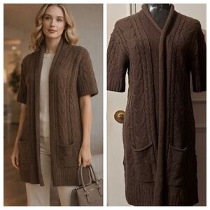 Marina Luna Dark Academia Cashmere Vest Cable Knit Draped Open Front